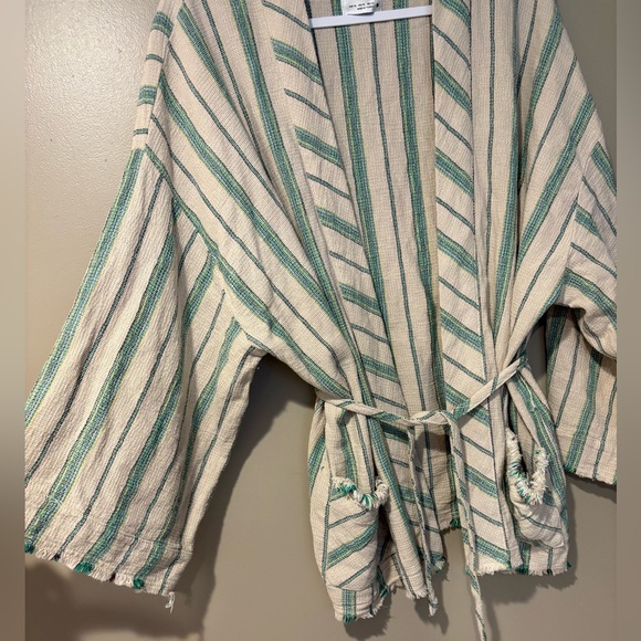 Zara the beth kimono boho slouchy earthy 100% cotton belted flare sleeve blazer - Picture 3 of 7